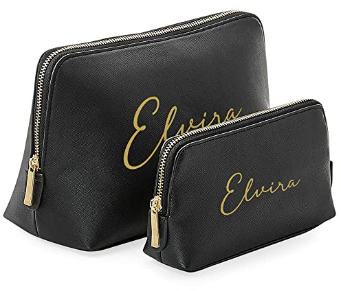 Kosmetiktasche personalisiert Name, Schminktasche, Kulturtasche für Damen, Geschenk Frauen, Schminke Beauty Make-Up, Brautjungfer, Mädchen Geburtstag (M, schwarz)