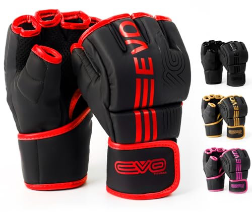 EVO Fitness Guanti MMA neri opachi Guanti per arti marziali Grappling Sparring da uomo Muay Thai Cage combattimento boxe sport da donna rosa UFC sacco da boxe allenamento (Rossa, M)