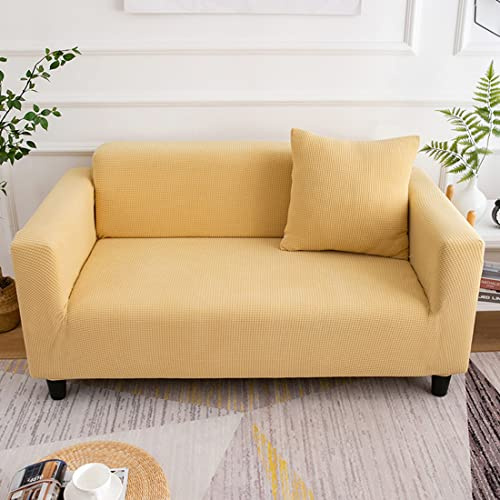 YOPOIY Elastisch atmungsaktiv Sofabezug Polarfleece-Stoff Couchbezug Einfarbiger Jacquard Sofahusse All-Inclusive Anti-Haustier waschbar -gelb-3-Sitzer (190-230 cm)