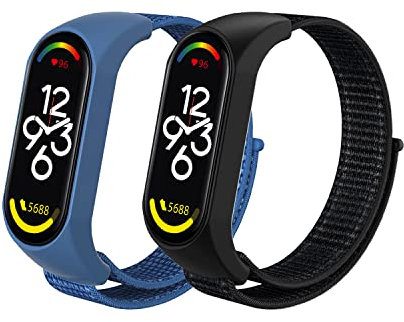 ZoRoll 2 Pezzi Cinturino per Xiaomi Smart Band 7, Nylon Morbido Sport Traspirante Ricambio Bracciale per Xiaomi mi band 7/mi band 6/mi band 5 - Nero+Blu