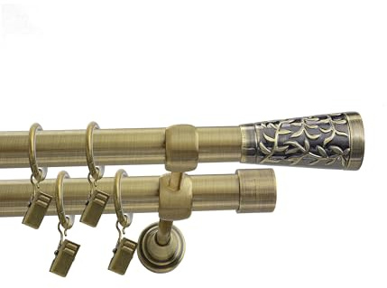 Fenster DEKOR Gardinenstange Gold Antik - Gordijnroede 120 cm - Elegante Modern Vorhangstange - 2-läufig stange vorhang - Karniesabschluss wählbar - Vorhang Stangen Gold Antik Modena