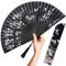 OMyTea Folding Hand Fan for Women - Foldable Chinese Japanese Vintage Bamboo Silk Fan - for Hot Flash, Church, Decoration, EDM, Music Festival, Dance, Party, Performance, Gift (Black Little Sakura)