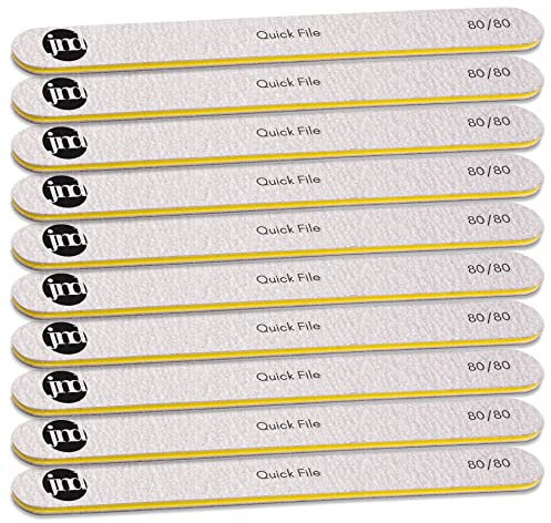 New* JND Professional Salon Grade Double Sided Emery Board Nail Files Buffer Polisher Natural Manicure Pedicure Acrylic Gel Nails (10Pack) (80/80)