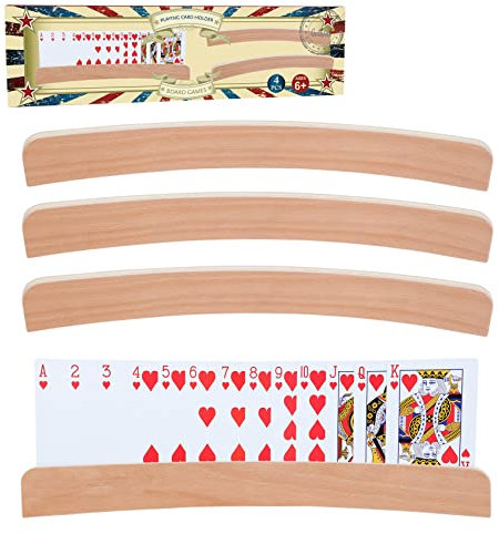 Holz Spielkartenhalter Einschichtig - klassisch Stabiler Kartenständer aus Massivholz für Pokerabende & Brettspiele & Bridge Canasta, Naturholz, für Kinder, Erwachsene, Senioren, 34 x 3,6 x 1,3 cm