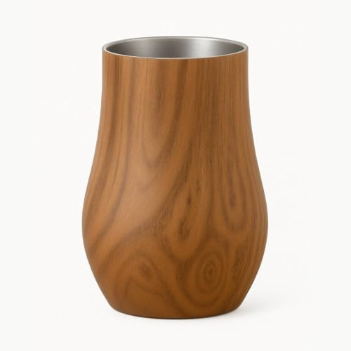 Snute Double-wall Stainless Steel Whiskey Glasses - Stemless Nosing Glass - Gift for Whiskey Lover (Wood (Pack of 1))
