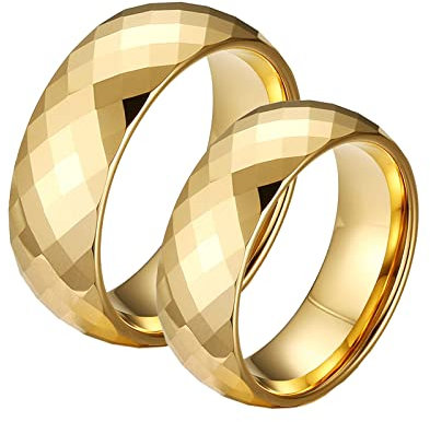BCughia Verlobungsring Paar Herren, Paarringe Gold Wolframcarbid Ring Facettenreicher Goldring 8mm Damengröße 54(17.2), Herrengröße 57(18.1)