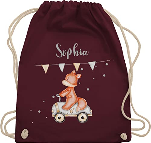 Turnbeutel Rucksack - Tiere - Niedlicher Fuchs I Süßes Fuchsmotiv I Geburt Baby Fox Rennfahrer - Unisize - Bordeauxrot - kindergarten kita baumwolle beutel personalisierte geschenke sophie