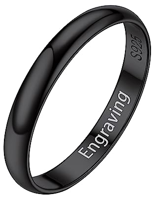 Silvora Vintage Damen Ring Silber 925 Schlichter Fingerring 3mm breit Damen Herren Verlobungsring Ehering Trauring Memoire Ring mit Eigenem Namen in Schwarz Ringgröße 62(20)