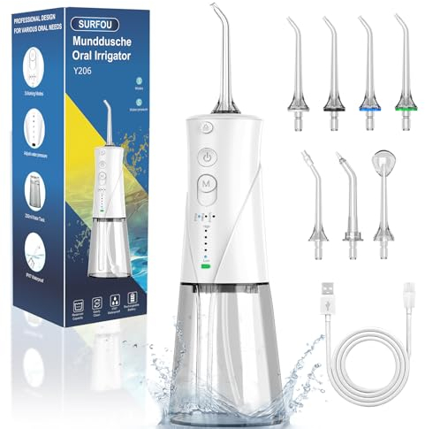 SURFOU Jet Dentaire Hydropulseur Professionnel Water Flosser for Teeth Portable, Détartreur Hydropulseurs Et Irrigateurs Nettoyage Dents Jet D'eau, Dent Nettoyeur Pulseur Interdentaire Irrigateur