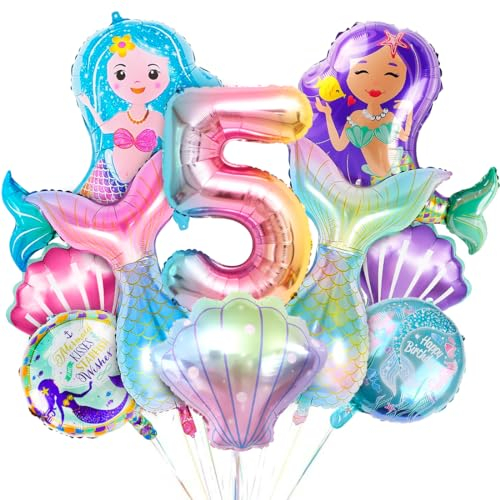 5. Geburtstag Mädchen Meerjungfrau Deko, XXL Folienballon Mermaid, Luftballons 5 Jahre Mädchen Geburtstagsdeko, Meerjungfrau Themen Ballons für 5 Jahre Mädchen Geburtstag Party