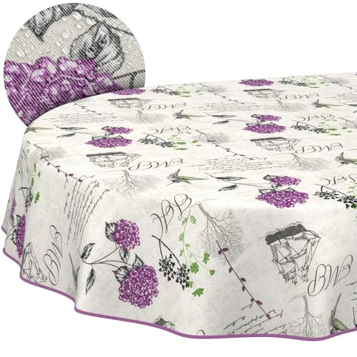 Tischdecke aus Stoff Textil abwaschbar Tischwäsche Tischtuch Baumwolle Polyester Hydrangea Purple Oval 280x140cm In-/Outdoor Tischdecke
