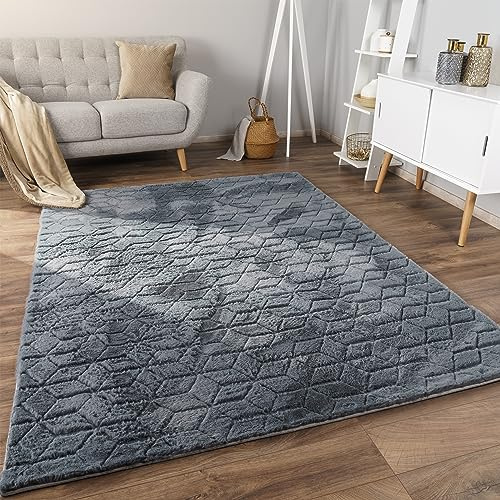 Paco Home Weicher Flauschiger moderner Bubble Wohnzimmer Teppich Hochflor Fell Geometrisches Design Hoch-Tief-Effekt, Grösse:60x100 cm, Farbe:Anthrazit 5