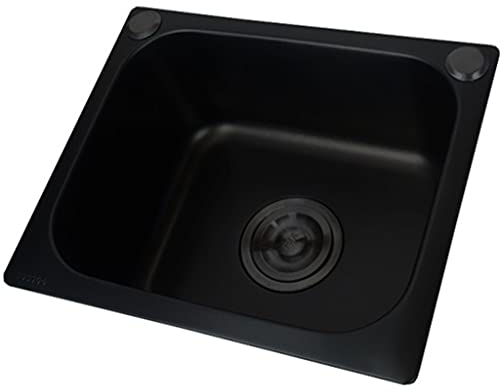 Küchenspülen Einzelbecken-Bar-Vorbereitungsspüle aus Edelstahl mit Abfluss, Wohnmobil-Spüle, modernes rechteckiges schwarzes Einbauwaschbecken (Farbe: Schwarz, Größe: 38 x 32 x 19 cm)