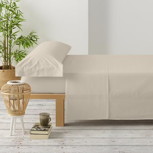 Degrees home - Premium - Juego de sabanas 90 x 190-3 Piezas -1 Sabana, 1 Bajeras Ajustables y 1 Fundas de Almohadas de 80x50 - Microfibra cepillada (Cama 90 - Beige)