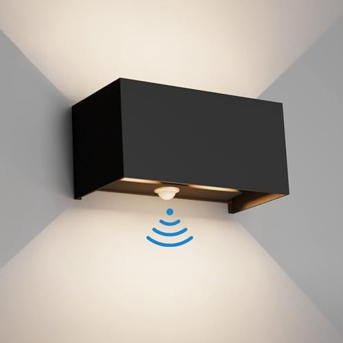 Klighten 24W Applique avec détecteur de mouvement, Applique murale exterieur/interieur,IP65 4000K,Applique détecteur de mouvement,Noir