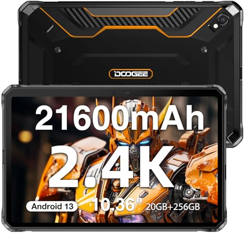 DOOGEE R20 Rugged Tablet 2024-10.4'' Tablet 2.4K, 21600mAh/33W, Helio G99 Octa-Core, 20GB+256GB/2TB TF, 50MP+16MP Camera, Dual 4G+5G WIFI Android 13 Tablets, Bluetooth 5.2, Widevine L1,GPS,OTG-ORANGE