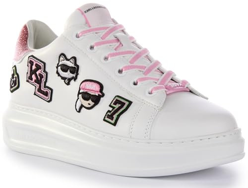 KARL LAGERFELD Versity Patch Cons Baskets à talon compensé pour femme Blanc/rose 37