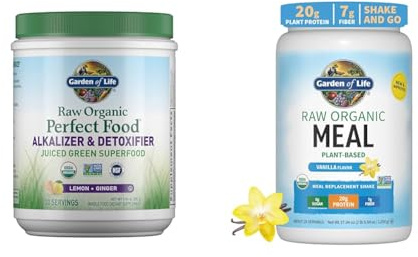 Garden of Life Raw Organic Perfect Food Alkalizer & Detoxifier Juiced Greens Superfood Powder & Vegan Protein Powder - Raw Organic Meal Replacement Shakes - Vanilla - Pea Protein