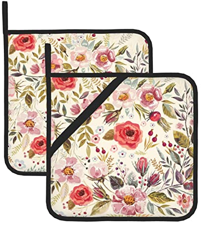 Jbyjbx Juego de 2 soportes para ollas con estampado floral moderno de 8 x 8 pulgadas, resistentes al calor para cocinar y hornear