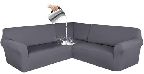 ZRCYXDW Wasserdicht Ecksofa überzug, 3 Stück Sofabezug L Form 5 Sitzer Stretch L Form Sofahusse Schutz Waschbar Für Wohnzimmer-dunkelgrau-5 Sitzer
