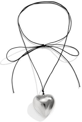 WKRTDY 1pcs unico Collana Girocollo a Cuore Y2K dalla linea elegante, con Fiocco Intrecciato e Catena Regolabile in Velluto Nero, Ideale per Ragazze e Donne, completa di Ciondolo a Cuore Grande