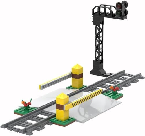 City Schienen Eisenbahnkreuzung Bausteine Set, Zug Schienen Accessoires Geländer Kreuzung Hubhebel Konstruktionsspielzeug Kompatibel mit Großen Marken