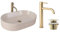 GTM Design Aufzatzwaschbecken mit Armatur - Waschbecken mit Hahn - Waschbeckenarmatur Gold - Aufzatzwaschbecken Oval - Waschbecken Beige Matt - Aufsatzwaschbecken mit Armatur komplett Set