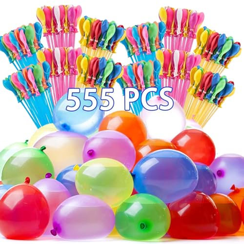 Betensh 555 Wasserbomben Selbstschließend, Wasserballons, Bunt Wasserbombem, 60 Sekunden Schnellfüller, Wasser Bomben mit Wasserhahn Anschluss, Water Balloons für Kinder, Sommer