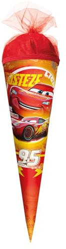 ROTH Schultüte klein Disney Pixar Cars 50 cm - rund, Tüllverschluss - Zuckertüte Disney Pixar Cars Schulanfang