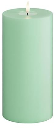 LED Kerze Deluxe Homeart, Indoor LED-Kerze mit realistischer Flamme auf einem Echtwachsspiegel, warmweißes Licht - Mint Minze 10 x 20 cm