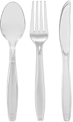 600 x Tithe Heavy Duty Clear Plastic Cutlery Set Reusable 200pcs Spoons 200pcs Forks 200pcs Knives BPA Free Durable Catering Wedding Kids Parties Picnic Traveling