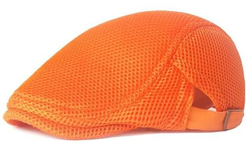 HIQIU Unisex Schirmmütze Baskenmütze Herren Atmungsaktiv Mesh, Flatcap Damen Sommer Gatsby Newsboy Barett Kappe, Schiebermütze Herren Sommer Hut Sportmütze Einstellbar 55 cm-60 cm (orange)