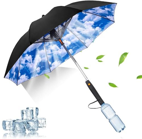Gwtdtoad Parapluie 3 En 1 Avec Ventilateur | Parasol Avec Ventilateur Et Brumisateur Portable | Parapluie De Voyage Avec Ventilateur Intégré | Parapluie Rafraîchissant Bloquant Les UV Avec Monsieur