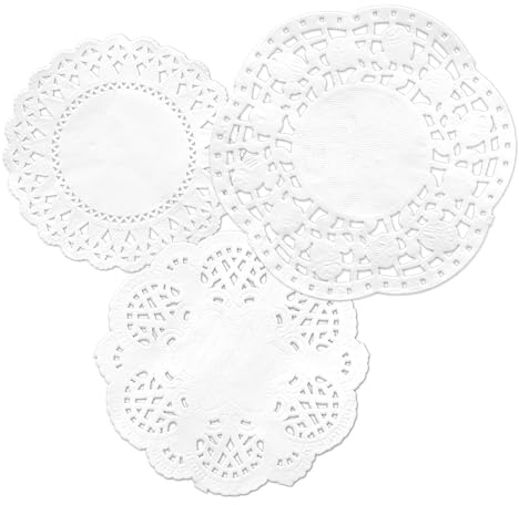 Mayplous 300 Stück Weiße Runde Spitzen-Doilies Papierdeckchen Vintage Hohlmuster 3 Größen (3,5/4/4,5) für Scrapbooking, Basteln, Journaling & Planer (Doily)