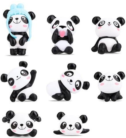 NIYATA 8 Stück Panda Figuren Set, Mini Panda Figuren Klein aus PVC, Torte Deko, Panda Dekoration für Kuchen, Auto, Heim und Party