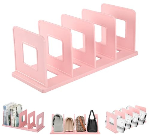 Elezeal Verstellbare Buchstützen, robuste Buchhalter, freie Anpassung, Buchstützen für Regale, große Kapazität, Buch-Organizer für Schule, Zuhause, Büro (Rosa)