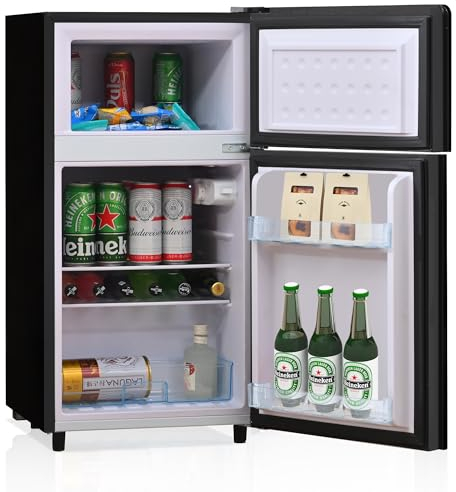 Merax 72L Mini-Kühlschrank mit Schwarzer Glastür, 39dB, 7-stufige Temperaturregelung, LED-Beleuchtung, R600-Kältemittel | Ideal für Küche, Büro, Wohnzimmer und Wohnmobil
