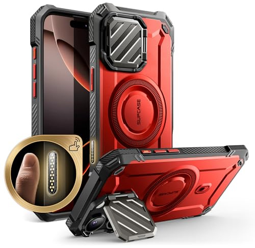 SUPCASE für iPhone 16 Pro Max Hülle mit Kameraschutz [Kompatibel mit MagSafe] Dünne Handyhülle Bumper Case Magnetische Schutzhülle mit Ständer [UB Mag XT] für iPhone 16 Pro Max 6.9'' 2024 (Rot)