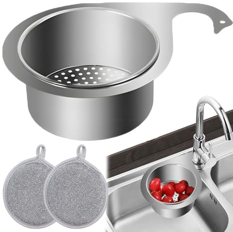 Stainless Steel Swan Sink Strainer Basket, Triangle Kitchen Sink Drain Basket, Corner Sink Strainer, Over The Sink Colander, Food Catcher Basket for Filter Kitchen Waste Wash Fruit (1 Pack)