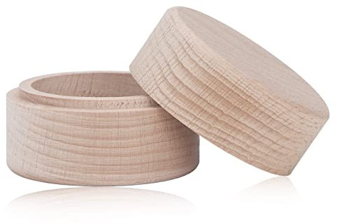 Fyearfly Portagioie in legno di faggio, rotondo, stile retrò, per anelli, orecchini, piccola scatola per gioielli, scatola dei ricordi, ampia applicazione, spazio sufficiente