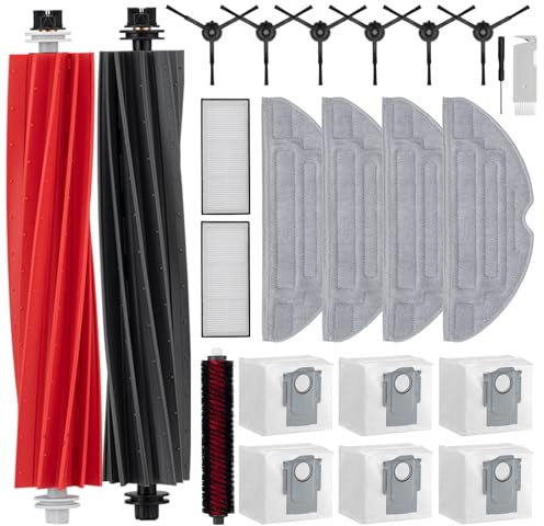 Rrochio Kit d'accessoires pour roborock S8 Pro Ultra, Ensembles de Rechange pour Robot Aspirateurs avec 4 Chiffon, 6 Sacs, 2 Filtre Hepa, 6 Brosses Latérales, 2 Brosse Principale et 1 à Rouleau