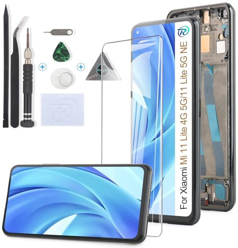 RongZy Pantalla para Xiaomi Mi 11 Lite 4G 5G Táctil LCD de Repuesto Ensamblaje Digitalizador Reemplazo para Xiaomi 11 Lite 5G NE con Herramientas de Reparación(Negro con Marco)