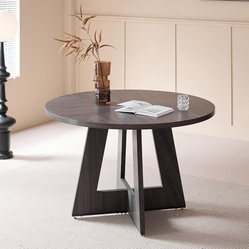 GrandCA HOME Table à Manger Ronde 120 cm, Table de Cuisine pour 4 Personnes, Table de Salle à Manger en Bois avec Base Croisée pour Cuisine, Salle à Manger, Salon, Noir
