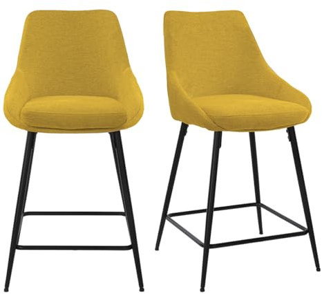 Meubletmoi Jazzy 2 Stühle/Barhocker aus gelbem Stoff, mit ausgestelltem Fußkreuz, schmal, aus schwarzem Metall, klassisches Design
