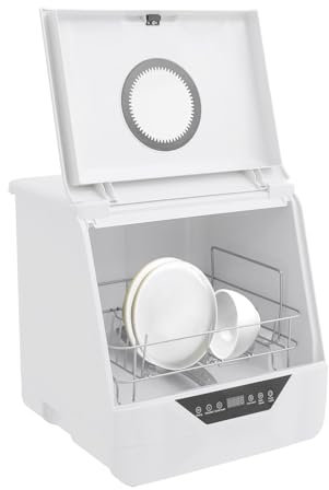 RjcdOPL Mini Lavavajillas de Mesa, Limpieza Profunda a 360°, 4 Programas (Intensivo/Estándar/Rápido/Fruta), Para Casas Pequeñas Apartamentos/Caravanas, 2-5 Personas