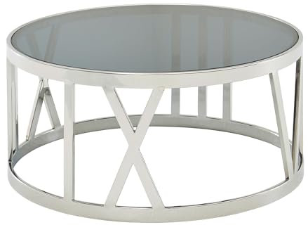 Table basse en verre et métal - 60 x 60 x 30 cm - Argenté - Design rond - Petite table basse moderne - Table d'appoint pour salon