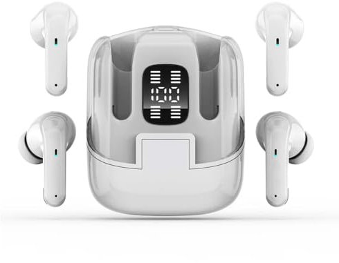 VELATEMOR 2 Pares Auriculares 4 en 1 - Auriculares Bluetooth de Parejas con Cancelación de Ruido ENC, Pantalla Estéreo de HiFi y Pantalla de Batería Digital, Tiempo de Reproducción de 8 H