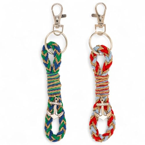 MIJOMA Lot de 2 porte-clés avec ancre - Porte-clés marin avec mousqueton - Cordons tressés à la main