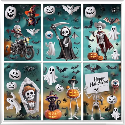 YIHELU Halloween Aufkleber, Halloween Fensteraufkleber Wiederverwendbares Halloween Aufkleber-Set Halloween Party Dekoration, 9 Blatt (Halloween-D)