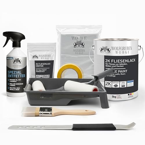 WO-WE Kit Complet Peinture Carrelage 2K pour cuisine, salle de bain, carrelage mural & sol – Gris galet 5 kg